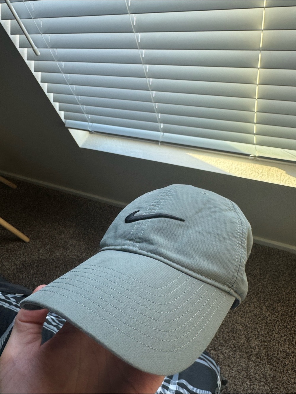 Nike Light Gray/Green performance hat with Black Swoosh